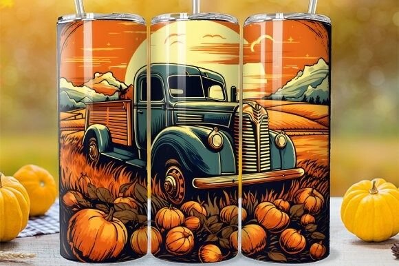 Download Vintage Pumpkin Truck Haul Tumbler Wrap - Haul Collection