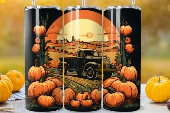 Download Vintage Pumpkin Truck Haul Tumbler Wrap - Haul Collection